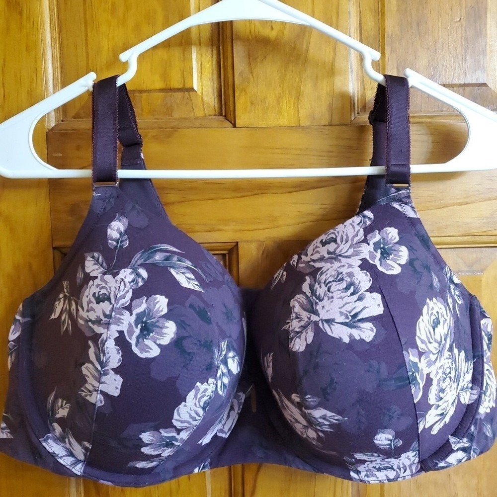 Torrid 44D T-Shirt Bra Womens Purple Floral 360 Back Smoothing 11903460 Lingerie